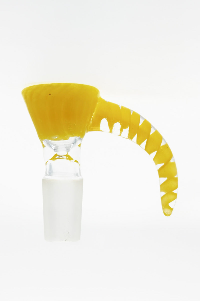 TAG Horn Handle Single Hole Slide in Yellow, 14mm Female Joint - Front View on White Background