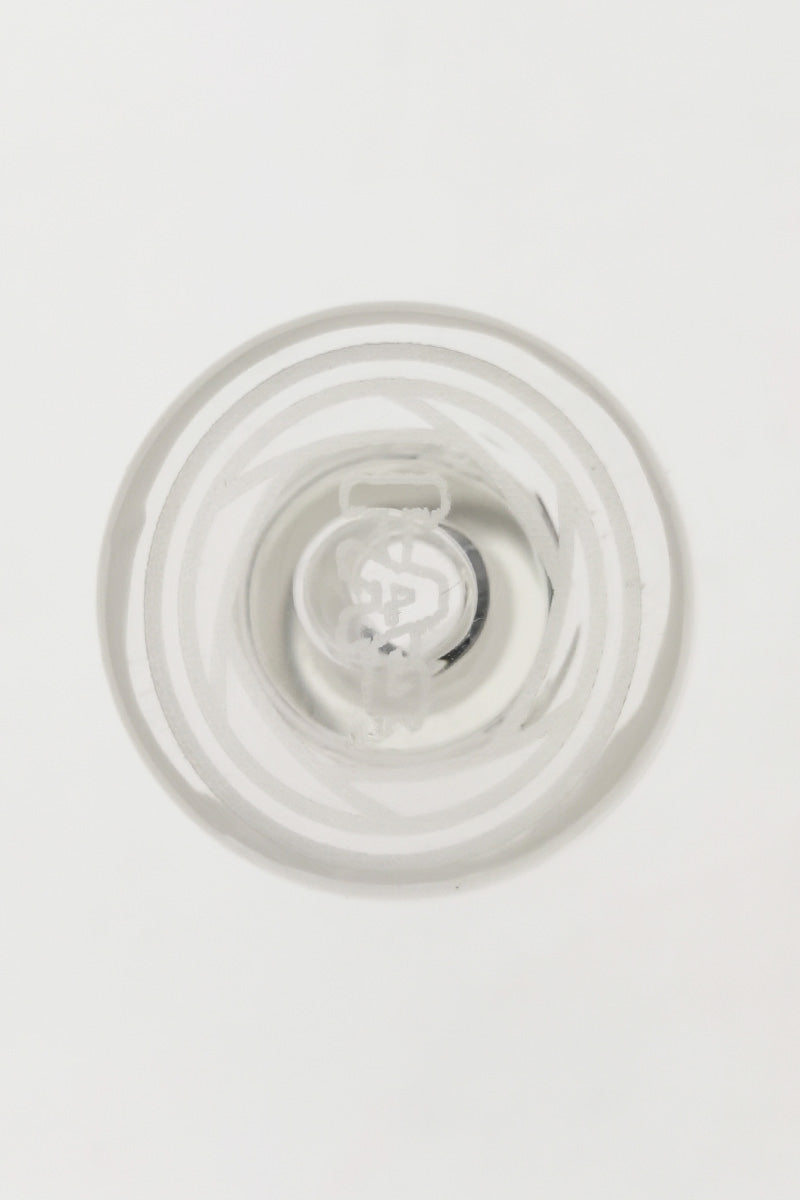 TAG clear glass joint stopper plug adapter for bongs, top view showing various sizes