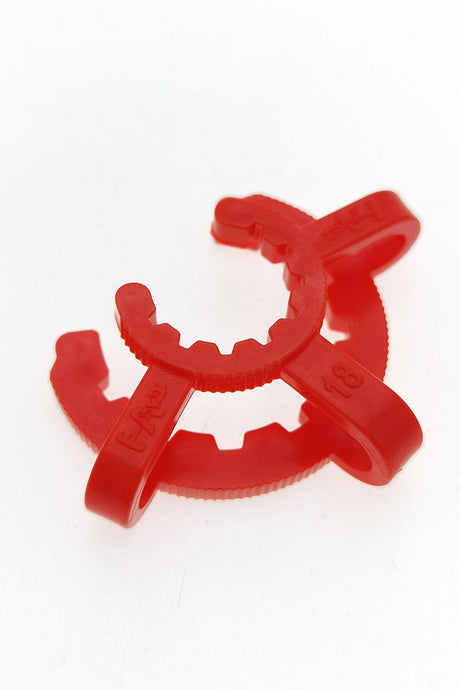 Red TAG Keck Clip for 18MM Joints by Thick Ass Glass, Front View on White Background