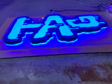 Thick Ass Glass - LED Sign in Blue Illumination, Front View, 290MM x 620MM Size