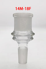 TAG brand clear glass 14mm male to 18mm female bong adapter with laser engraved logo