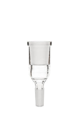 TAG clear glass male to female bong adapter, compact design, front view on white background
