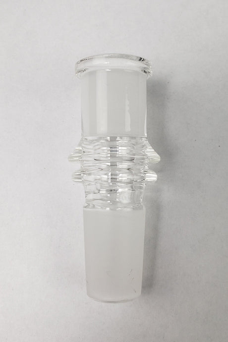 Thick Ass Glass clear male to female bong adapter, compact design, front view on white background