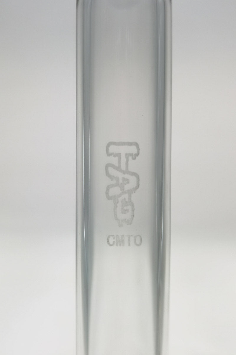 TAG brand clear quartz bong adapter extender, male to female joint, compact design, front view