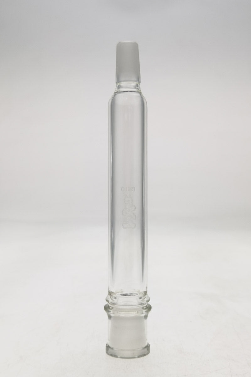 TAG clear quartz adapter extender, male to female joint, straight design, for bongs, front view