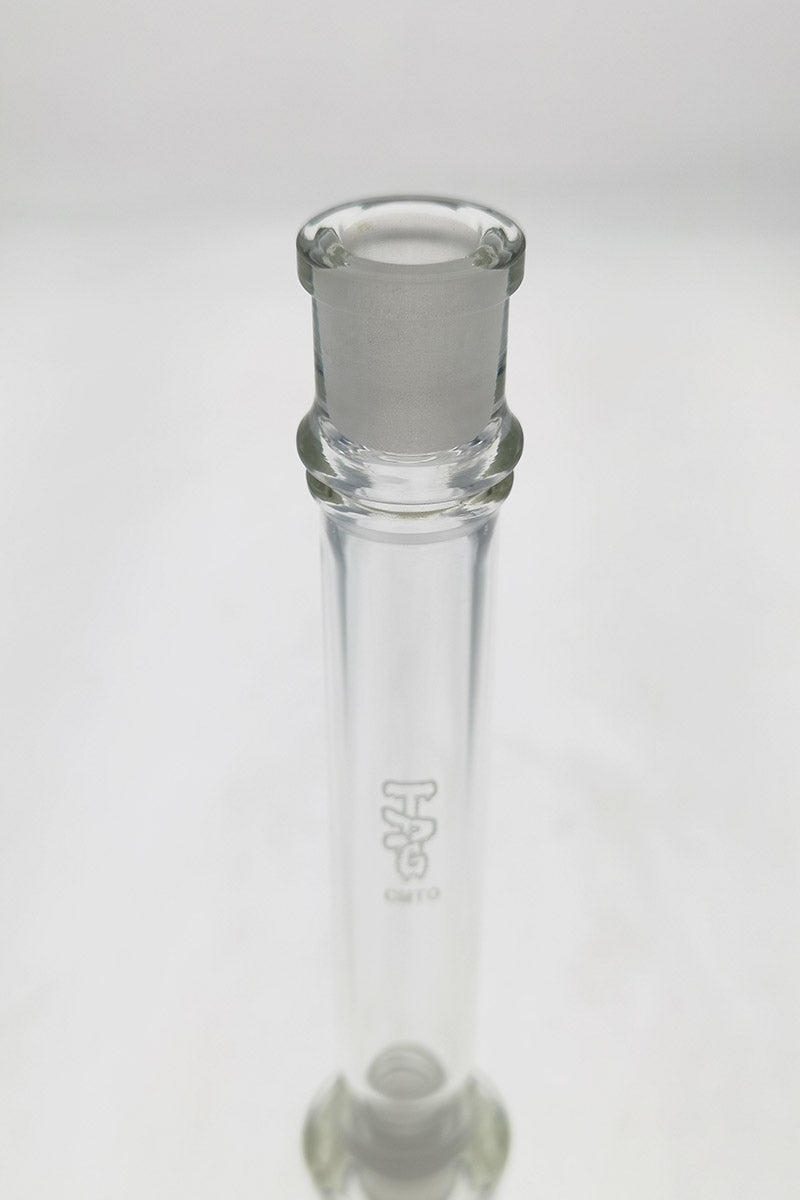 TAG clear quartz male to female straight adapter extender for bongs, front view