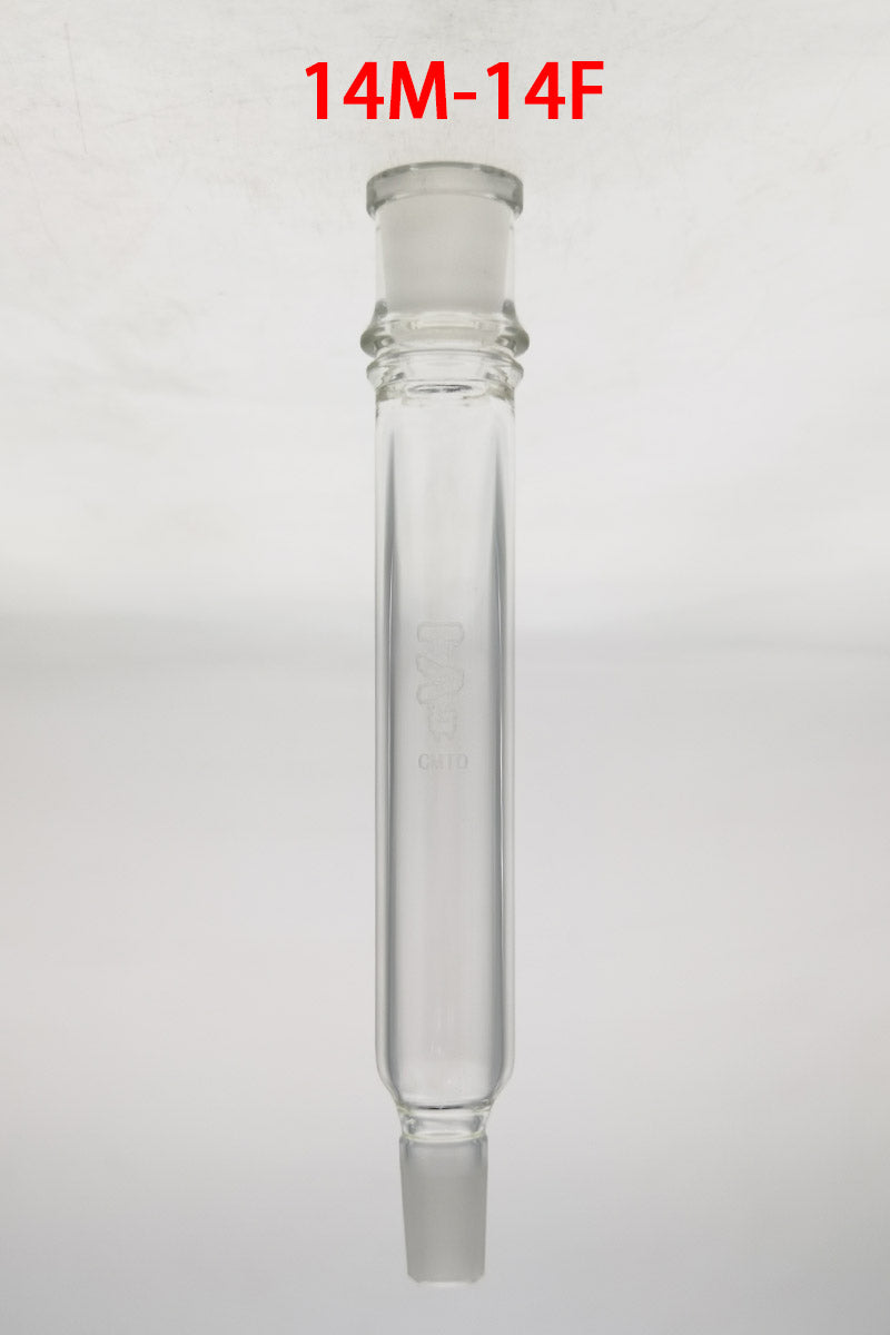 TAG 14MM Male to 14MM Female Adapter Extender Straight for Bongs, Clear Quartz, Front View