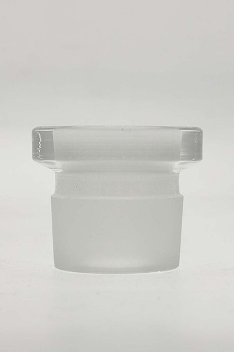 TAG clear borosilicate glass adapter, 28mm male to 18mm female, front view on white background