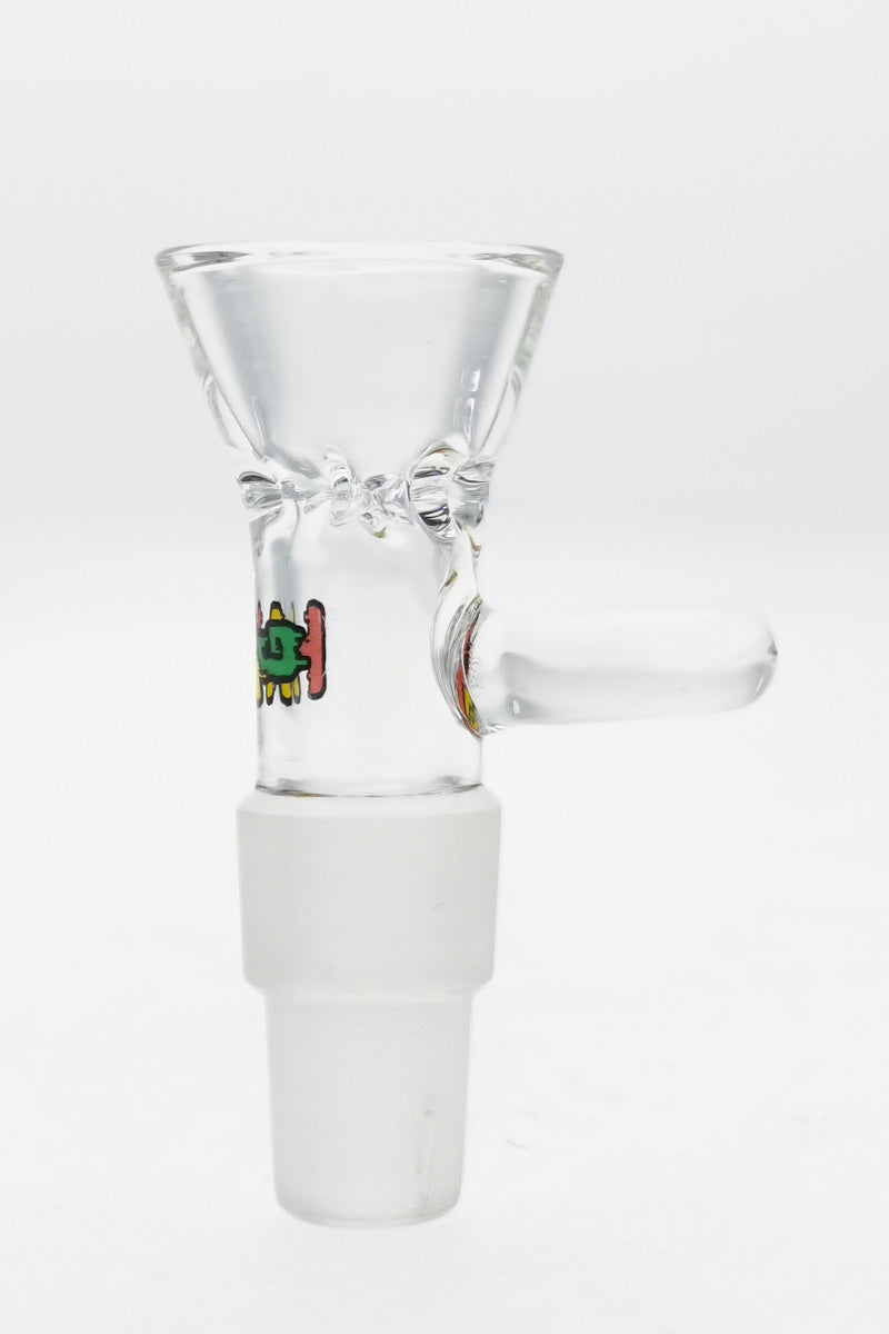TAG Rasta Colored Multi Fitting Male Slide with Pinched Screen and Handle for Bongs