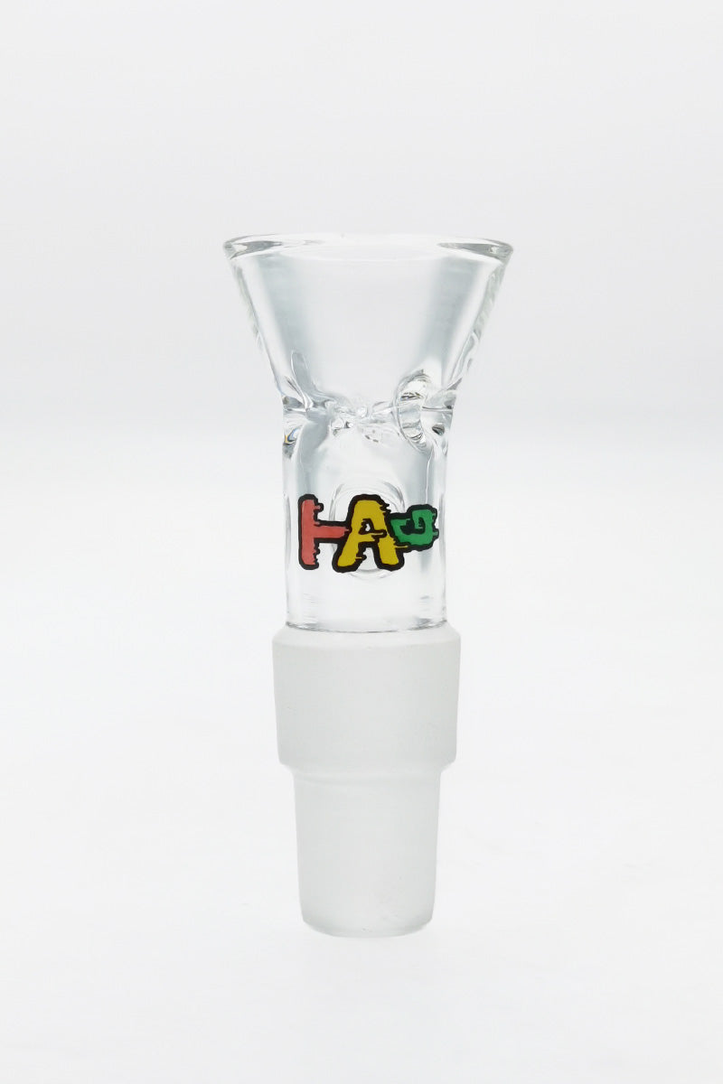 Thick Ass Glass Rasta 14/18MM Male Bong Slide with Built-in Screen and Handle - Front View