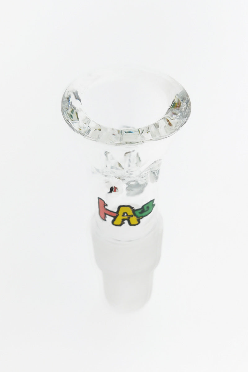 Thick Ass Glass Rasta 14/18MM Male Bong Slide with Screen & Handle, Front View