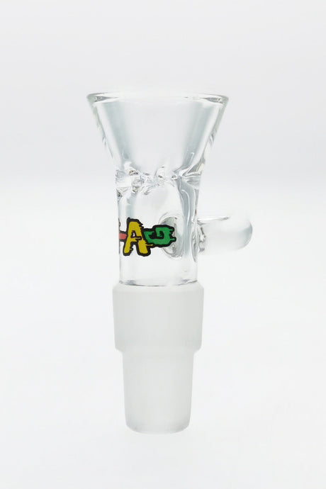 TAG Rasta Colored Male Slide with Pinched Screen and Handle for Bongs - Front View
