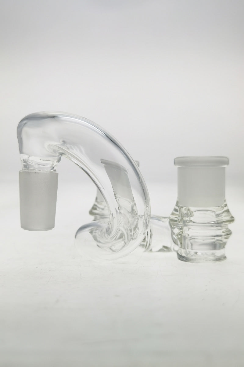 TAG Double Joint Shifter Adapter for Bongs, Clear Glass, Side View on White Background