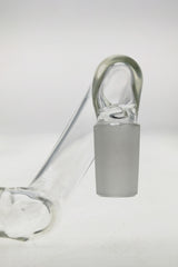 TAG Double Joint Shifter Adapter for bongs, clear glass, side view on white background