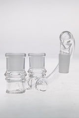 TAG Double Joint Shifter Adapter for Bongs, Clear Glass, Front View on Seamless White Background