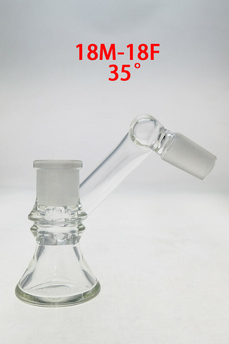 TAG Quartz Ash Catcher Adapter at 35° angle, 18MM Male to 18MM Female, clear with laser logo