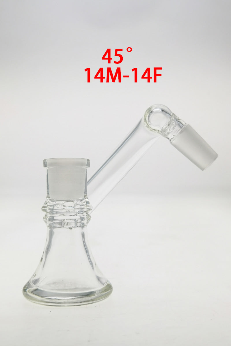 TAG Quartz Non-Diffusing Dry Ash Catcher Adapter, 45° Angle, 14M-14F Joint Size, Side View