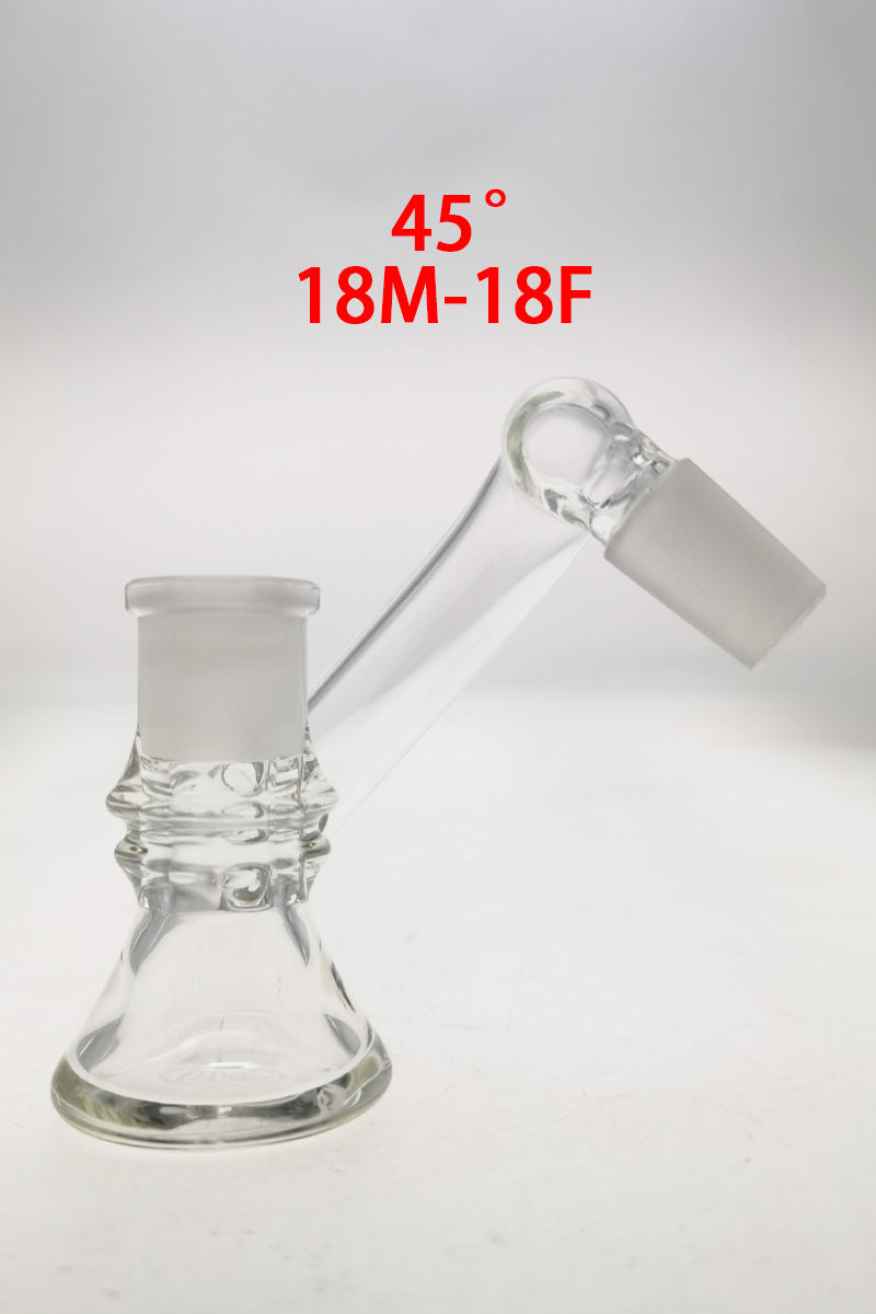 TAG Quartz Non-Diffusing Ash Catcher Adapter, 45-degree angle, 18M-18F joint size, side view