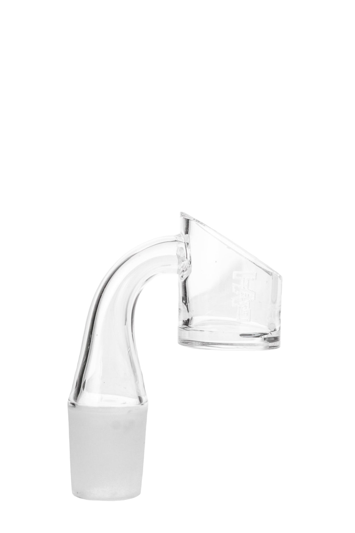 TAG Quartz Banger with High Air Flow, 18MM Male Joint, Laser Engraved Logo, Side View on White