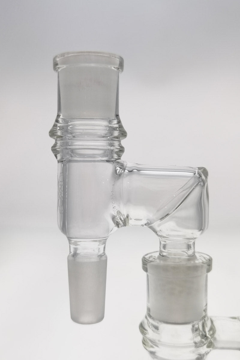 TAG Reclaim Adapter with Dish & Clip for Bongs, Clear Glass, Side View