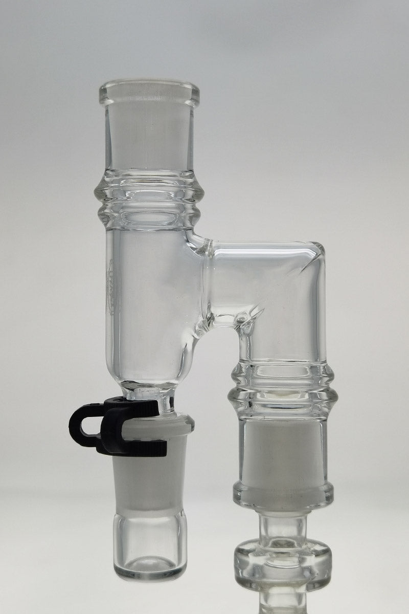 TAG - Clear Reclaim Adapter with Dish & Black Keck Clip for Bongs, Front View