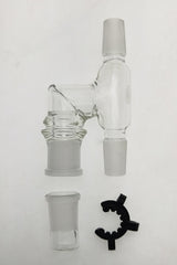 TAG Reclaim Adapter with collecting dish and keck clip, for 14-19mm joints, front view on white