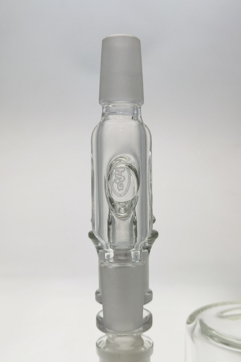 TAG - Clear Reclaim Adapter with Dish & Keck Clip for Bongs, Front View on White Background
