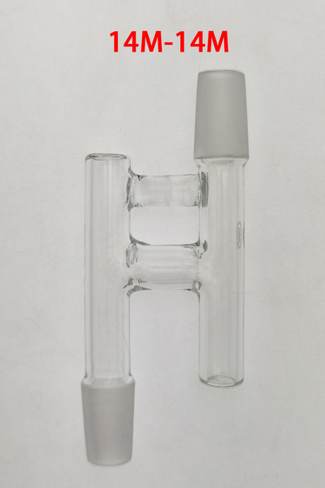 TAG 14MM Male to 14MM Male Reclaim Catcher Adapter with Wavy Logo - Clear, Front View