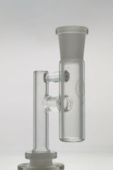 TAG - Universal Fit Reclaim Catcher Adapter for bongs, clear glass, side view, with male-female joint sizes