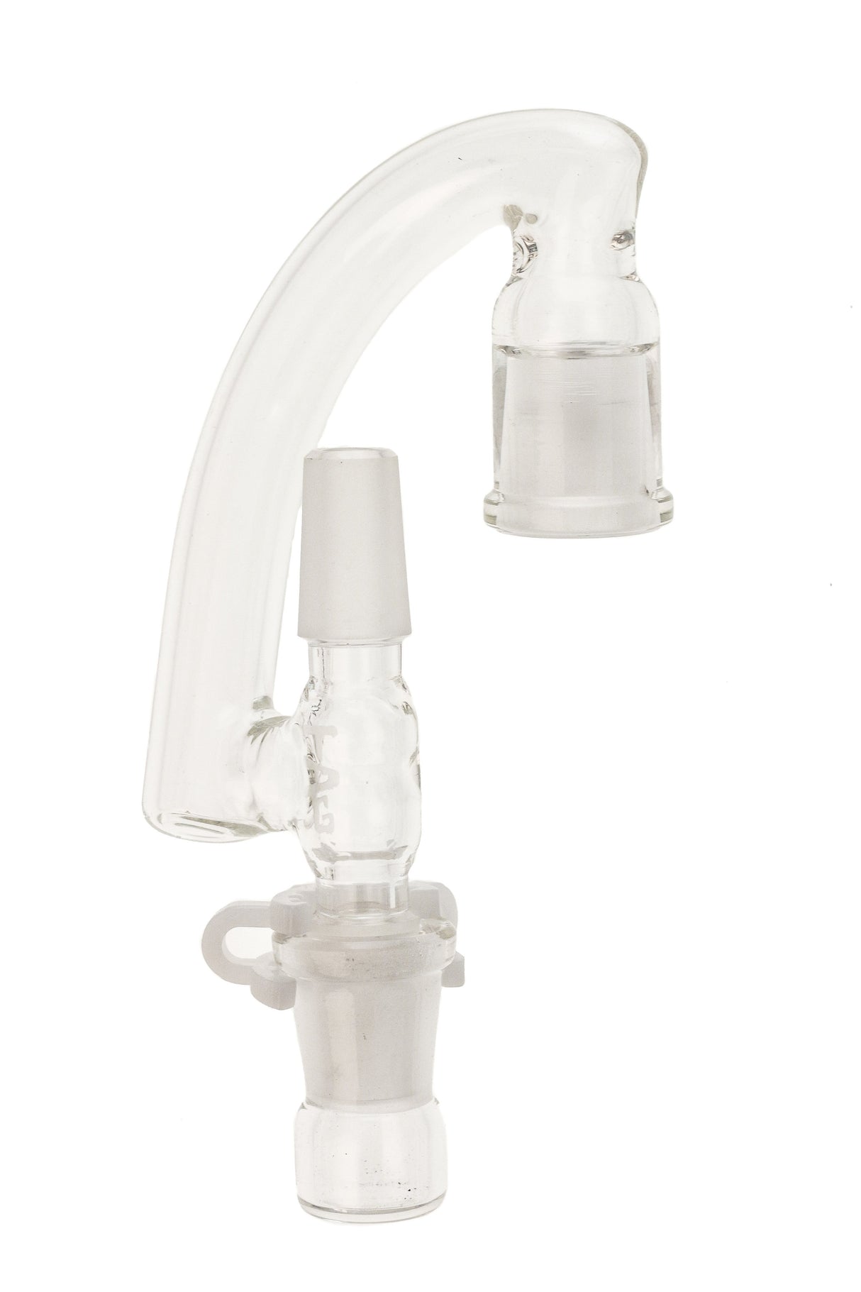 TAG Reclaim Drop Down Adapter with 14mm male to female joint, clear glass, side view