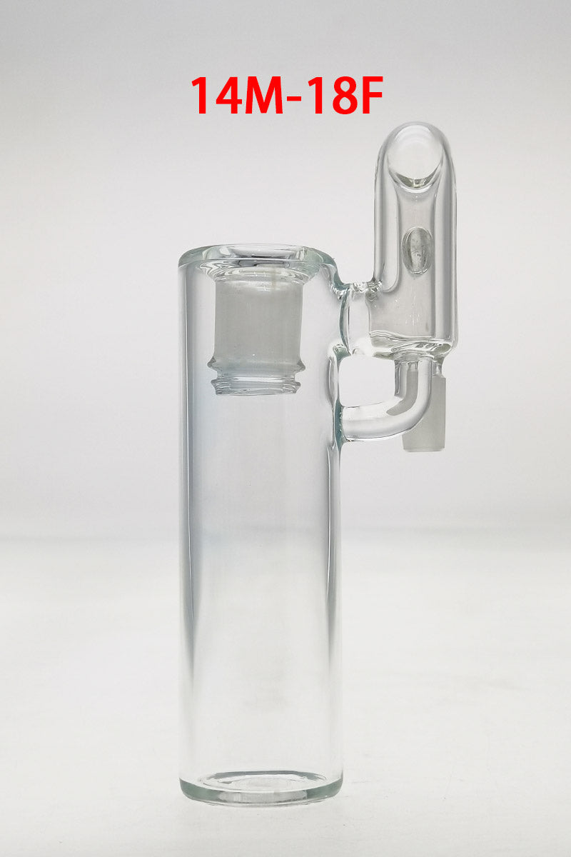 TAG clear glass ash catcher with removable downstem, 14MM Male to 18MM Female, front view