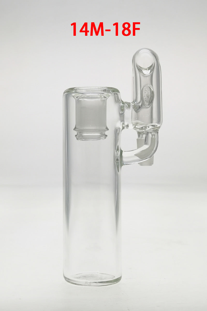 TAG clear glass ash catcher with removable downstem, 14MM Male to 18MM Female, front view
