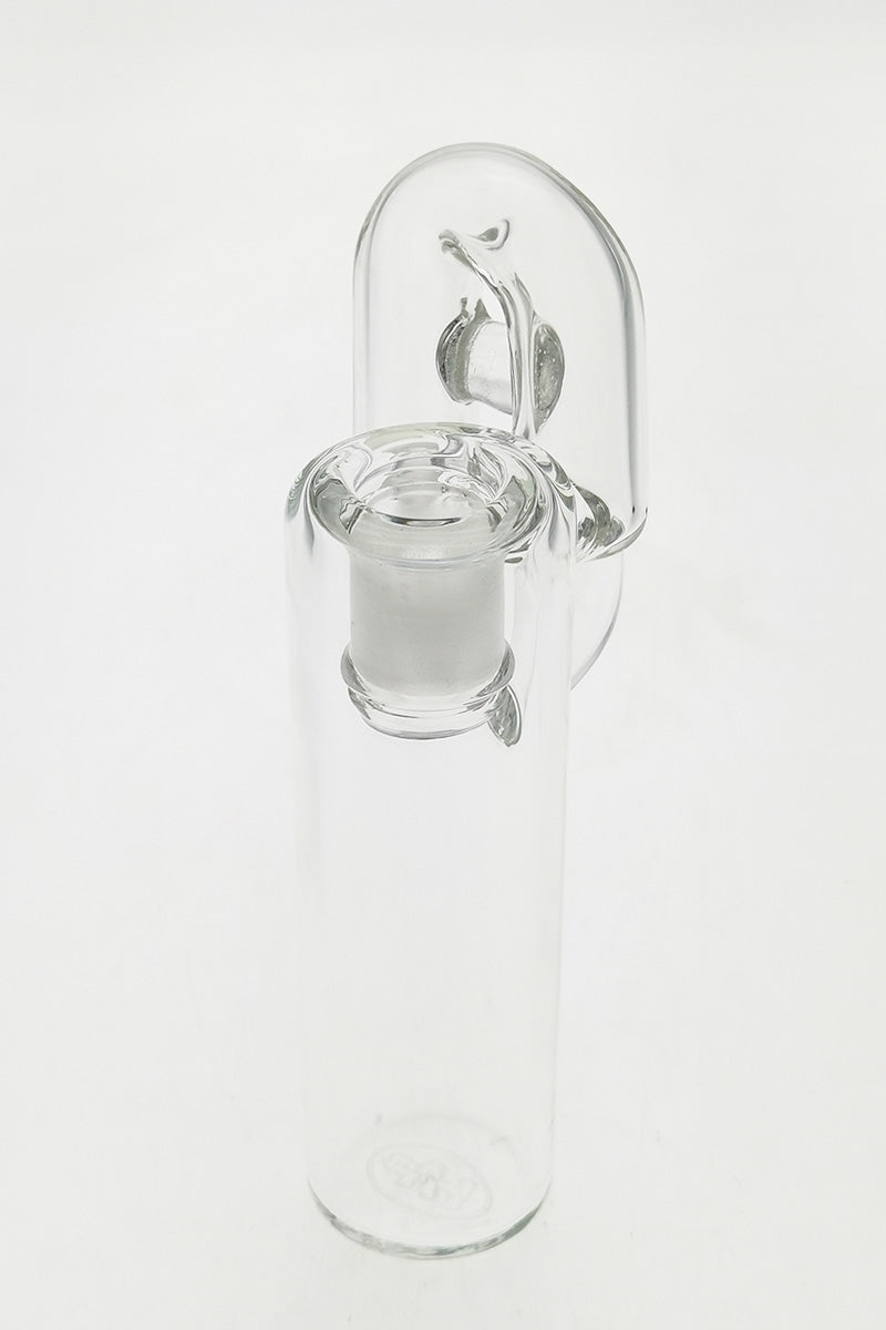 TAG clear ash catcher with removable downstem, 14MM Male to 18MM Female, front view on white