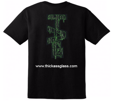 TAG Black T-Shirt with Matrix Label Design from Thick Ass Glass, Rear View
