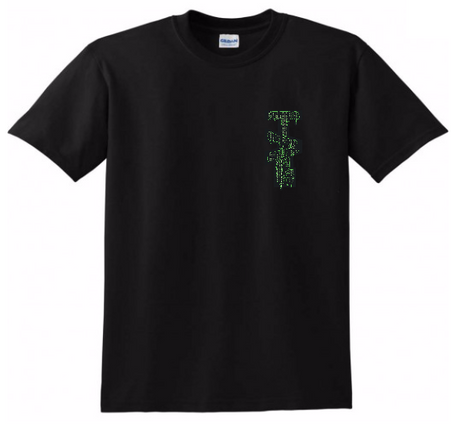 TAG Black T-Shirt with green Matrix Label design, available in S to 3XL sizes