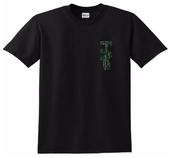 TAG Black T-Shirt with green Matrix Label design, available in S to 3XL sizes