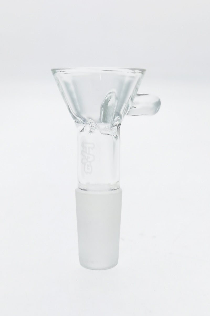 TAG Quartz Bong Bowl with Pinched Screen and Raised Handle for Easy Lifting - Front View