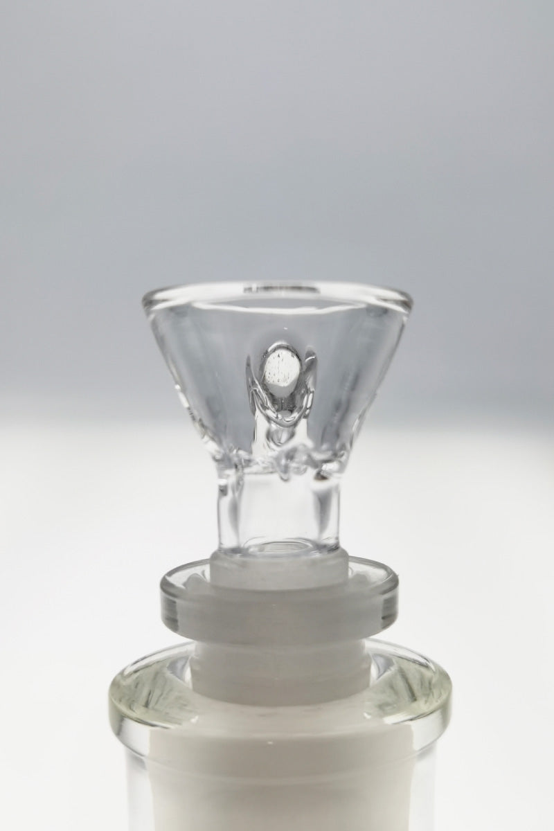 TAG Quartz Bong Bowl with Raised Handle and Pinched Screen, Front View on White Background