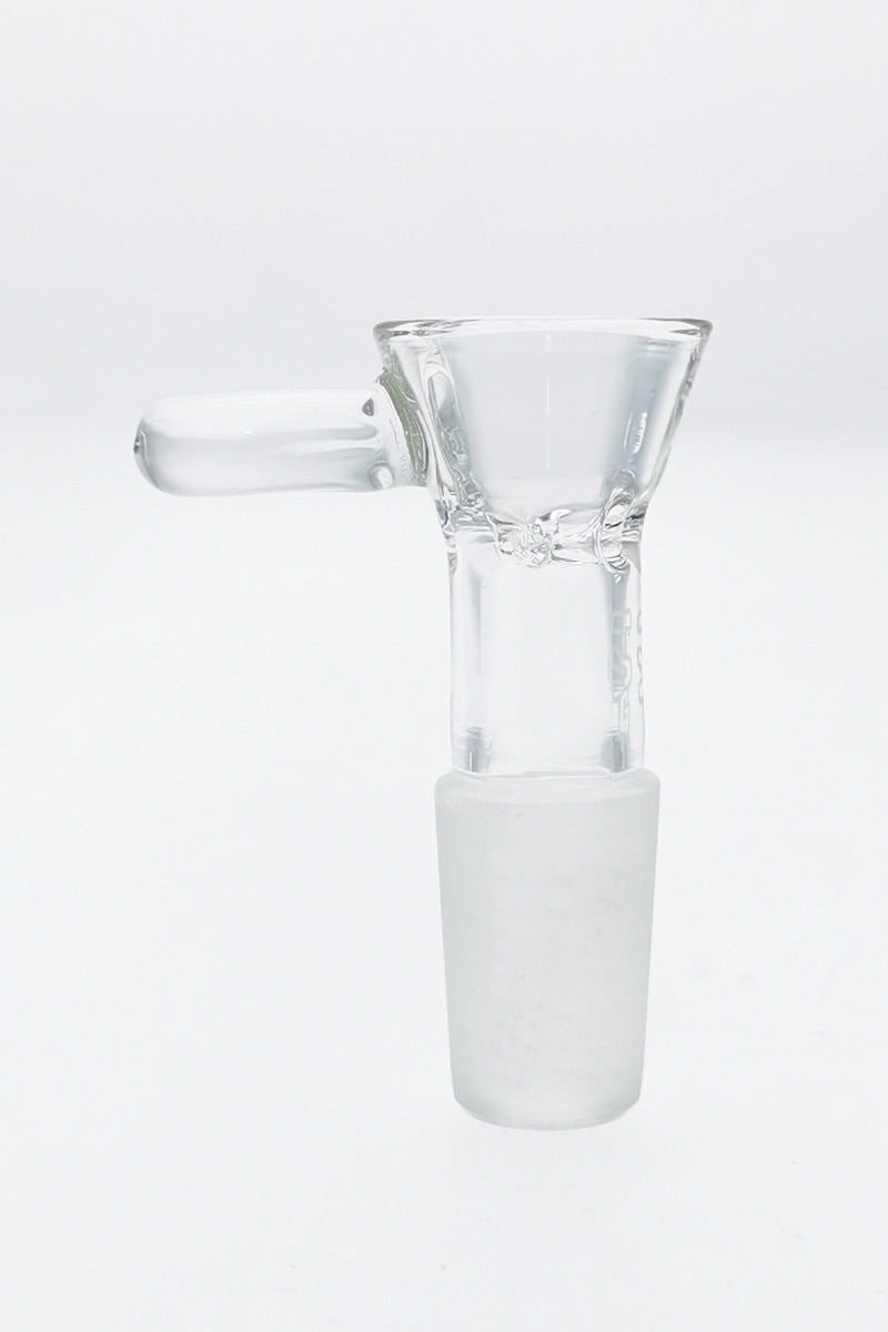 TAG Quartz Bong Bowl with Pinched Screen and Raised Handle, 14mm Joint, Front View