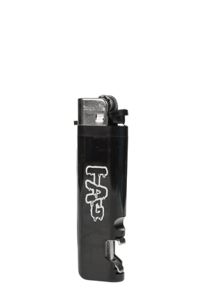 TAG - Black Touchlite Lighter with integrated Bottle Opener, front view on white background