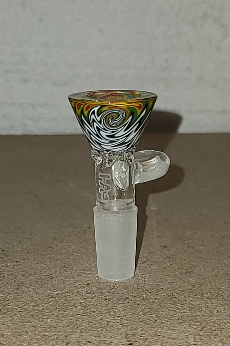 TAG Worked Reversal Bong Bowl with Pinched Screen, Handle, Wigwag Pattern - 14MM Male Side View