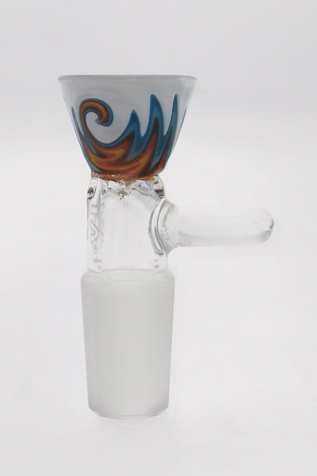 TAG Worked Reversal Bong Slide with Pinched Screen and Handle, Wigwag Design in White/Blue/Red/Yellow/Black