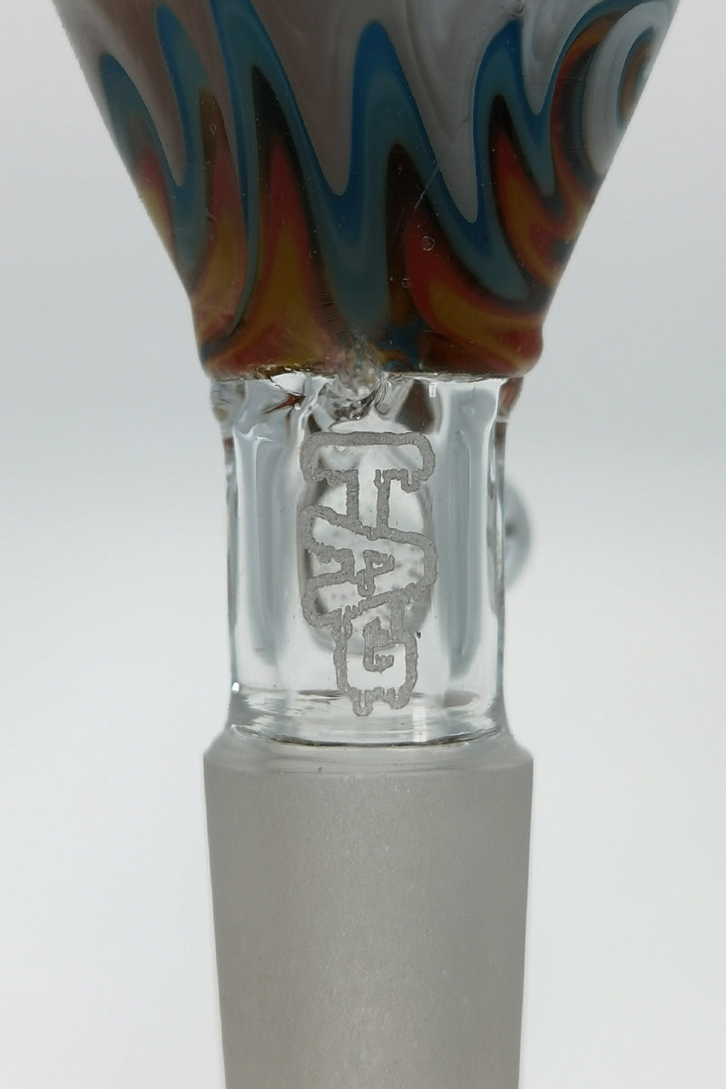 TAG Worked Reversal Bong Slide with Pinched Screen and Handle, Colorful Design - Close-Up