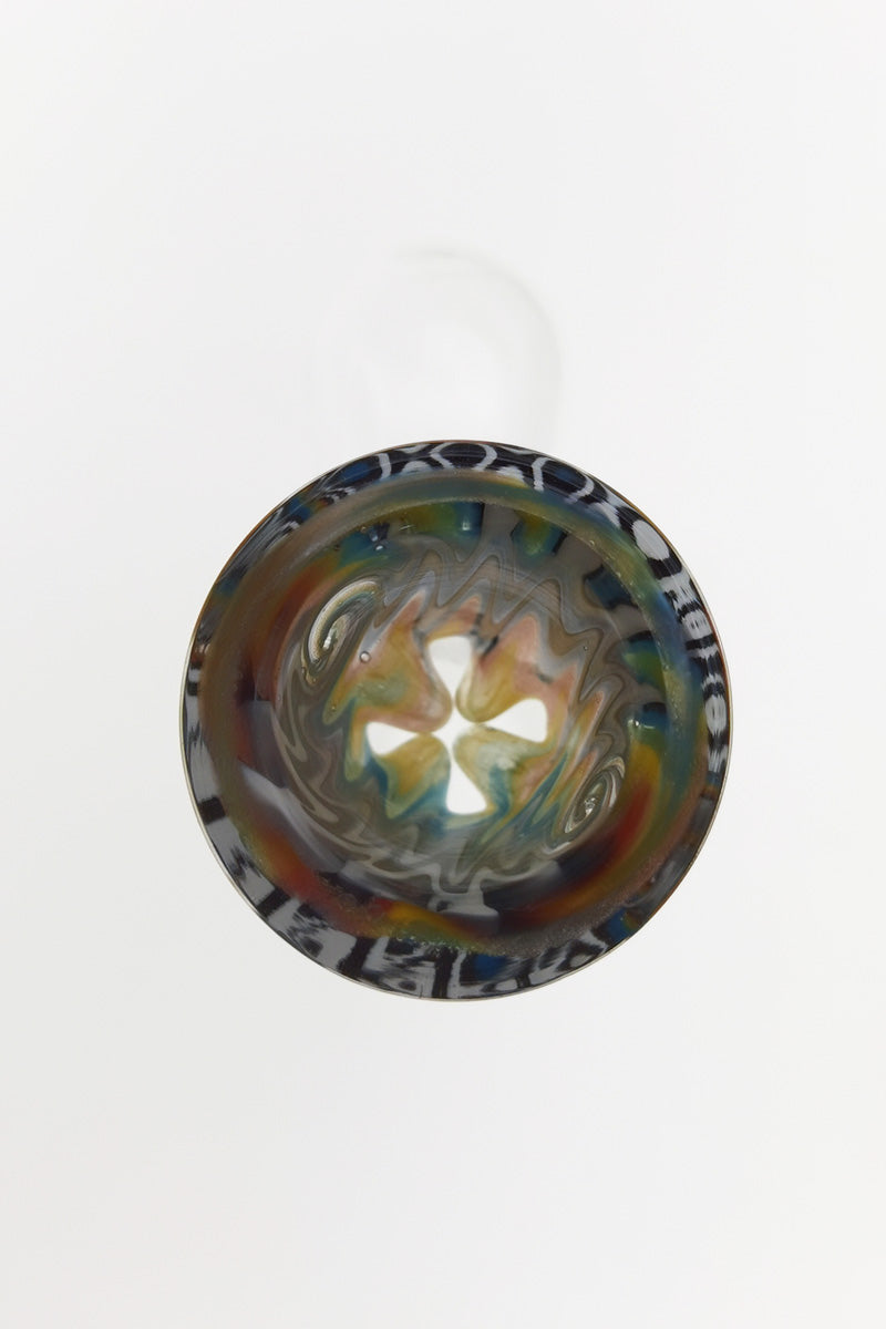 TAG Worked Reversal Bong Bowl with Pinched Screen, Top View on White Background