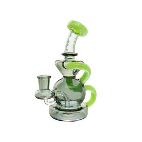 MAV Glass Tahoe Bulb Recycler Dab Rig in Green with Side View on White Background