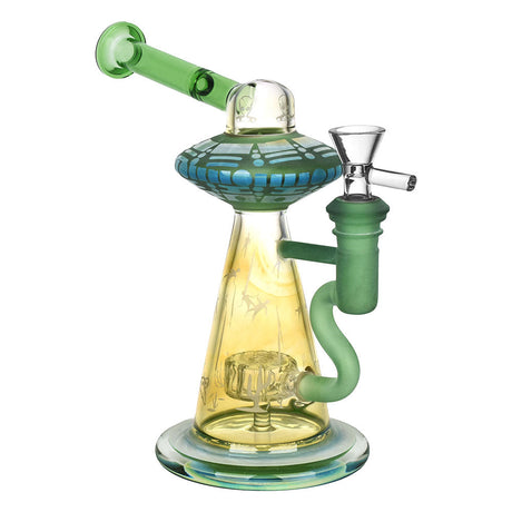 Alien-themed Borosilicate Glass Water Pipe in Green, 7.75" Tall with 14mm Female Joint