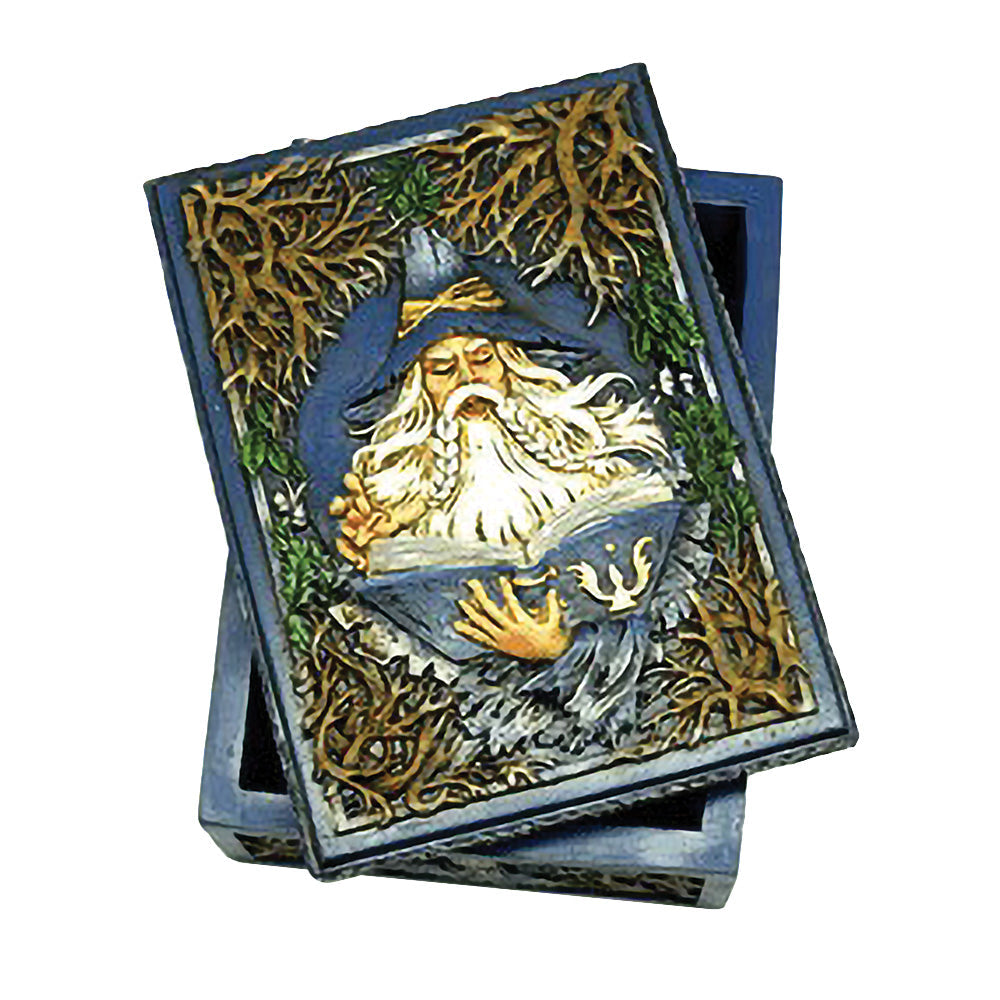 Wizard Themed Tarot Deck Storage Box, Polyresin, 5.5" x 3.75", Intricate Design, Top View