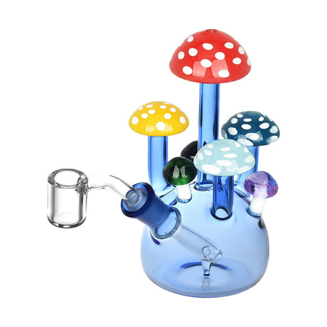 Colorful Shroom-Themed Borosilicate Glass Dab Rig, 6" Size, 14mm Female Joint, Front View