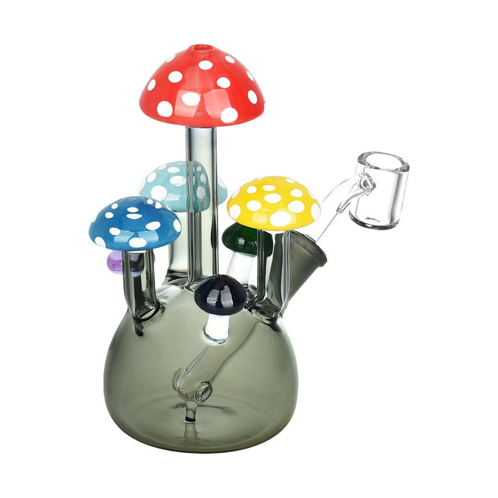 Colorful Shroom Dab Rig with Mushroom Accents, 6" Height, 14mm Female Joint - Front View