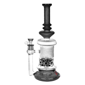 Tataoo Manifest Mandala Water Pipe, 13" tall, 14mm female joint, black borosilicate glass with intricate design